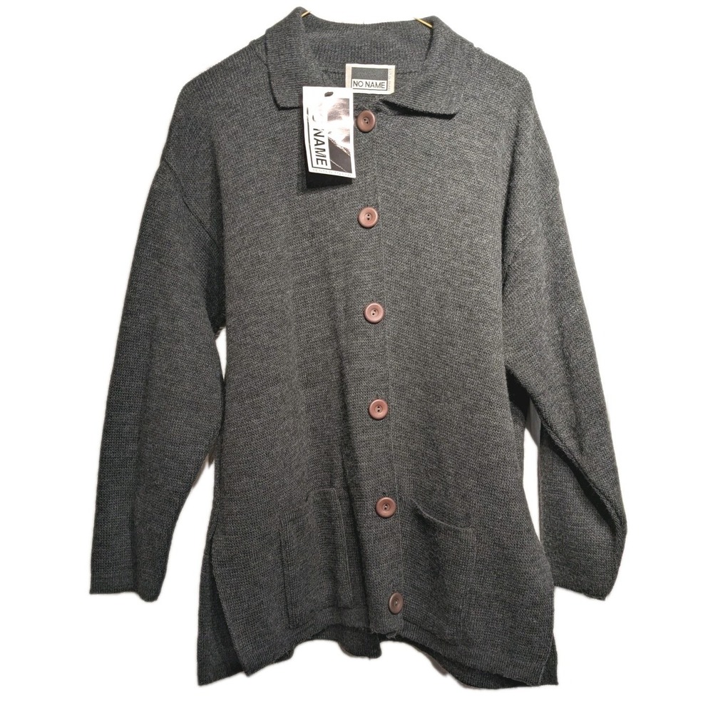 No Name Cardigan Sweater Womens L Wool Collared Button Up Pockets Italy NWT